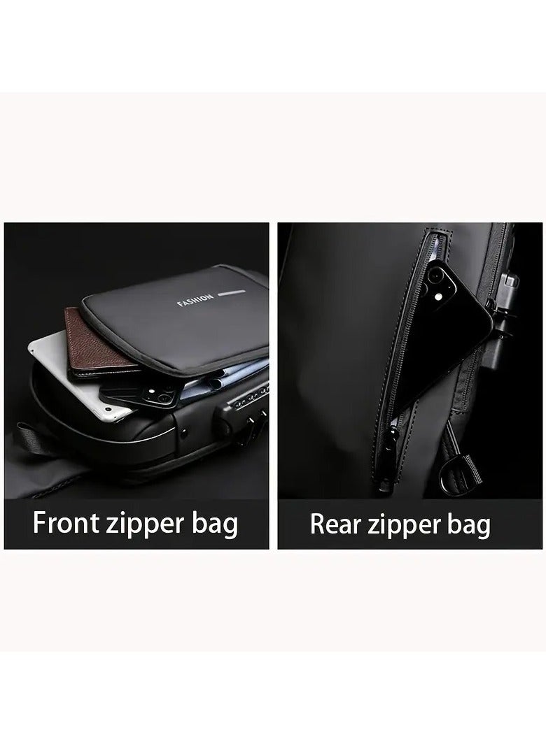 QSHOP Crossbody Backpack Anti-Theft Crossbody Chest Bag Casual Multi-Pocket Handbag Shoulder Bag with USB Charging Port and Password Lock Waterproof Travel Bag for Men Women - Image 4