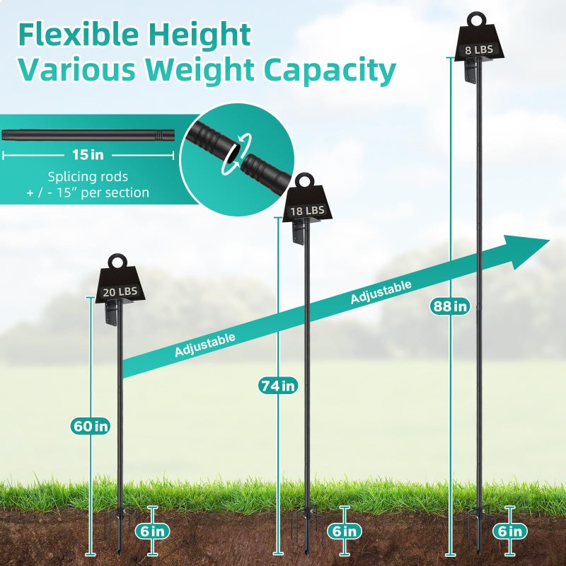 DEROFIT Bird House Pole,74 Inch Heavy Duty Bird Feeder Pole Mount Kit for Outdoors, 5-Prong Base, Splicing Adjustable Feeding Stand Station for Birds Watching,Weather Station (Birds House Not Included) - Image 3