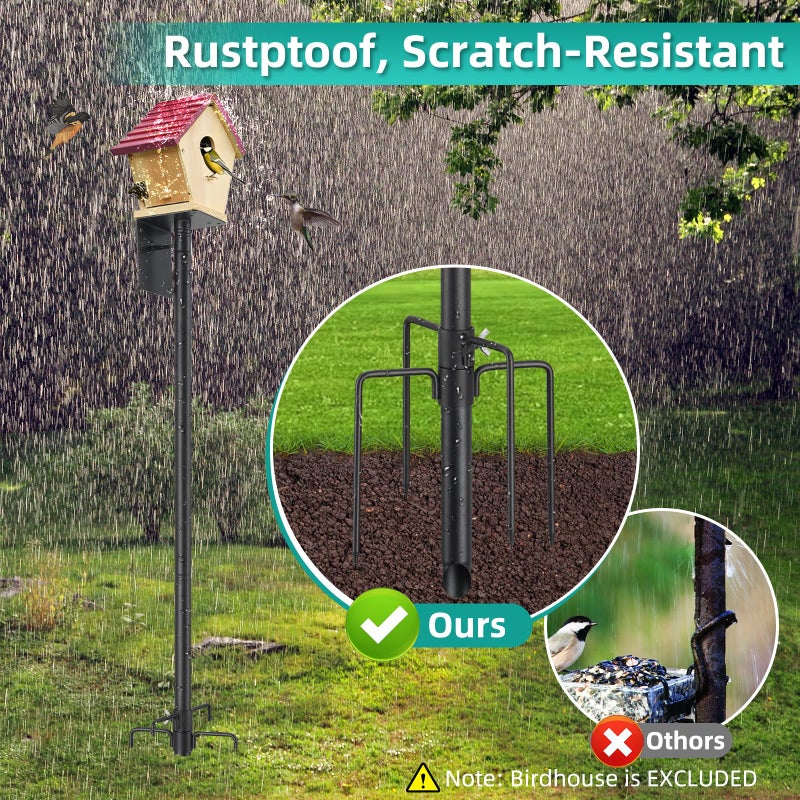 DEROFIT Bird House Pole,74 Inch Heavy Duty Bird Feeder Pole Mount Kit for Outdoors, 5-Prong Base, Splicing Adjustable Feeding Stand Station for Birds Watching,Weather Station (Birds House Not Included) - Image 5