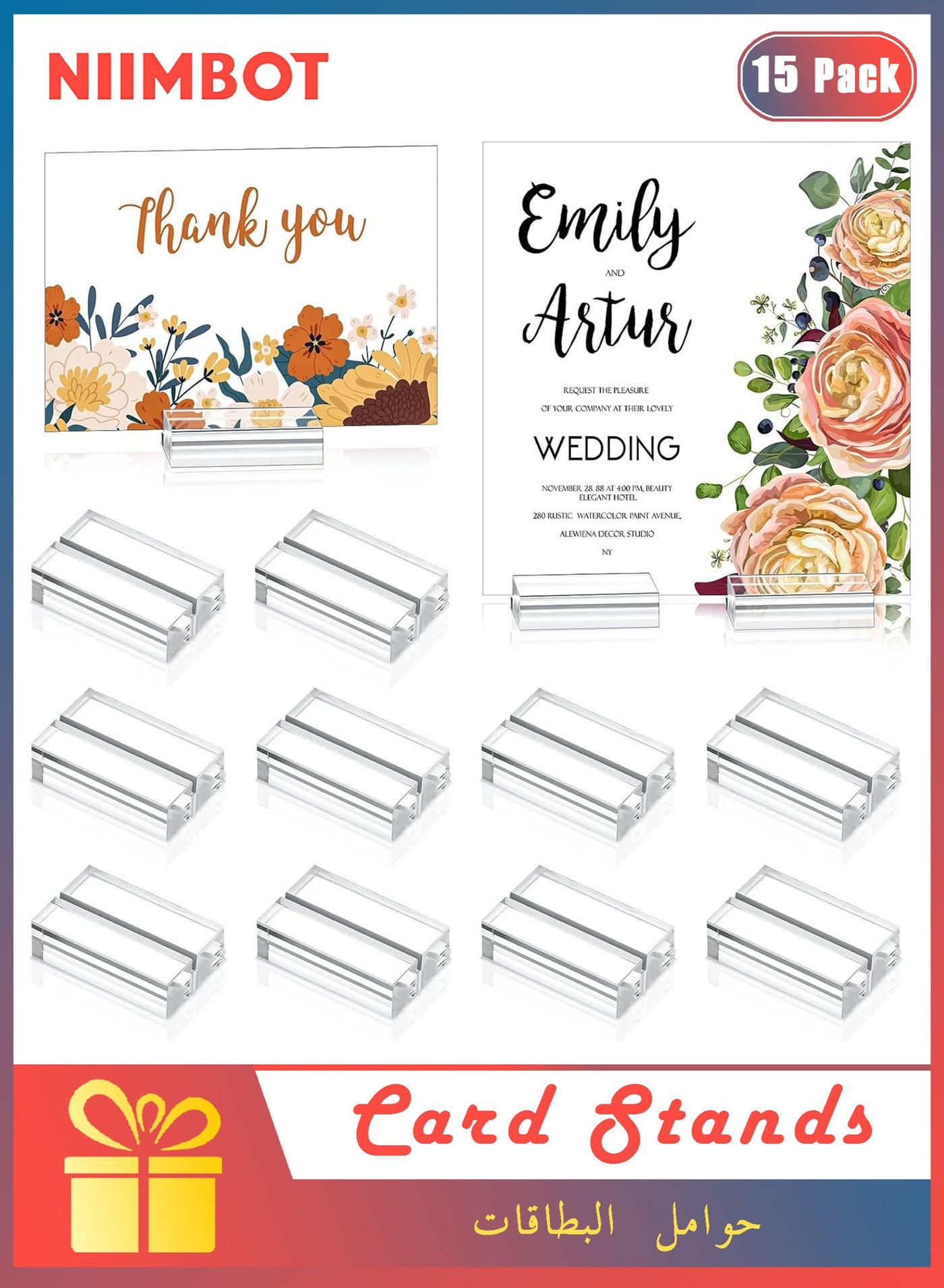 15 Pcs Acrylic Stand Transparent Position Card Holder, 50*30*10mm Acrylic Sign Holder, Table Number Holder Card Display Stand, Suitable for Postcard Photo Wedding Party Event Office Business Meeting
