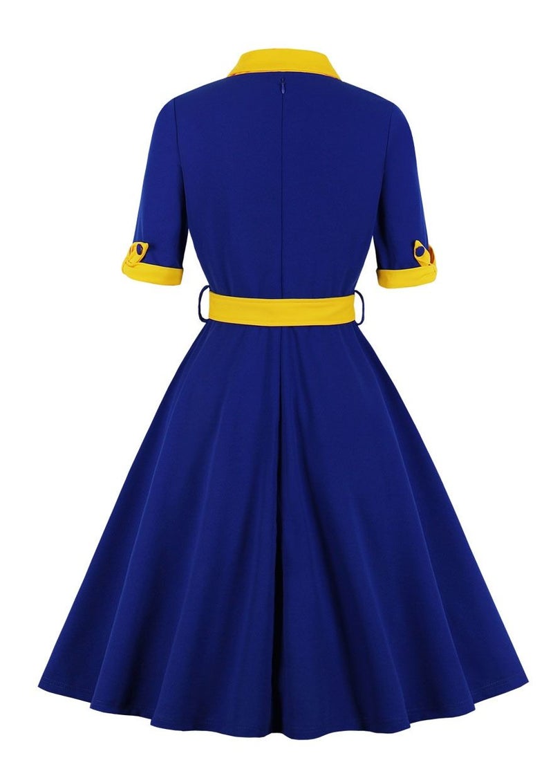 Loquat - V-neck slim stitching dress with a full swing - Image 1