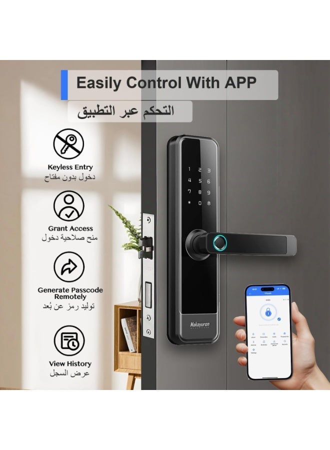 ماكايورون قفل باب ذكي مع نقر 4585 مع طرق فتح 5 في 1 - تطبيق تي تي لوك بلوتوث، بصمة اصبع، رمز مرور، 7 بطاقات ومفتاح ميكانيكي، دخول امن بدون مفتاح للمنزل والمكتب (M305، اسود) - Image 4
