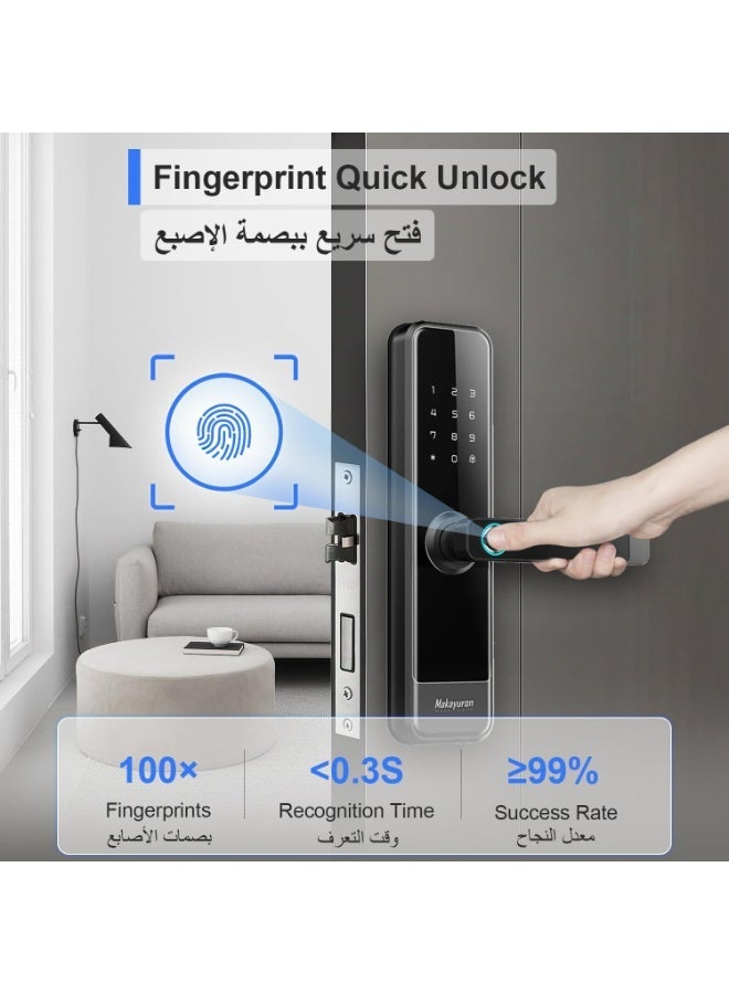 ماكايورون قفل باب ذكي مع نقر 4585 مع طرق فتح 5 في 1 - تطبيق تي تي لوك بلوتوث، بصمة اصبع، رمز مرور، 7 بطاقات ومفتاح ميكانيكي، دخول امن بدون مفتاح للمنزل والمكتب (M305، اسود) - Image 2