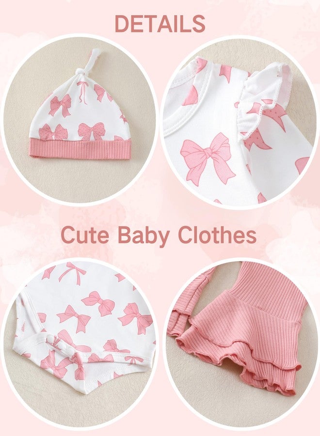 Renotemy Newborn Infant Baby Girl Clothes 0-3 Months Baby Girl Outfit Infant Long Sleeve Romper Clothes Coming Home Newborn Essentials Outfits Gifts Pink Bell Bottom Pants Bodysuit Clothing Set - Image 5