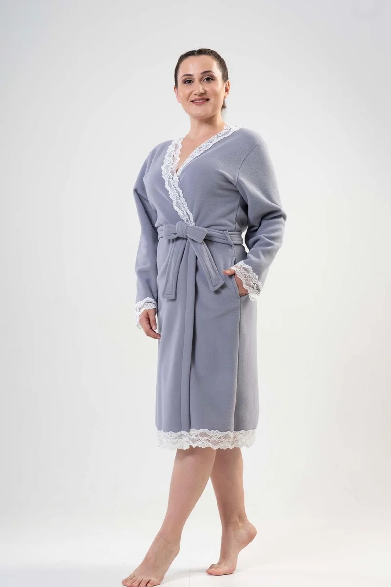 Vienetta 203067-0000 Women's Large Size Gray Fleece Dressing Gown