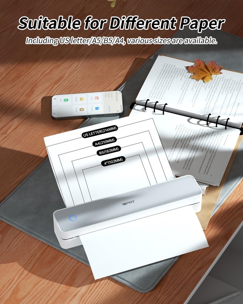 iDPRT طابعة حرارية محمولة من iDPRT، طراز MT610 Pro لاسلكية للسفر، 300 نقطة في البوصة، طابعة بلوتوث بدون حبر تدعم ورق حراري مقاس 8.5 × 11 بوصة (US Letter) وA4 وA5 للمنزل، متوافقة مع iOS وAndroid والكمبيوتر المحمول، أبيض - Image 5