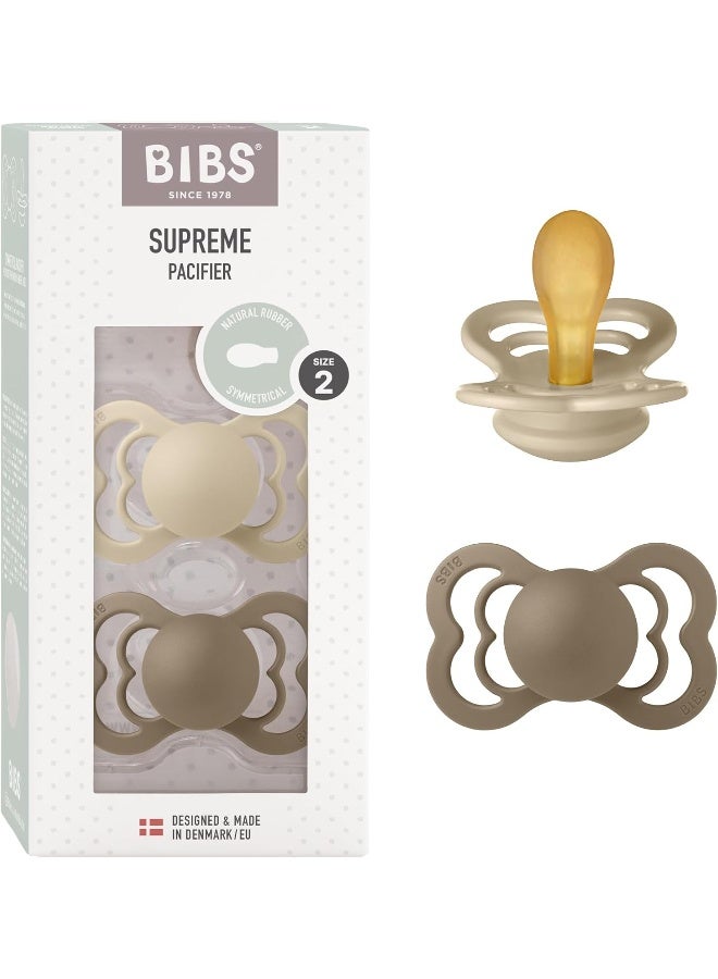 Bibs Pacifier Supreme Latex Size 2 - Toddler (+6M) 2pcs - Vanilla/Dark Oak - Image 1