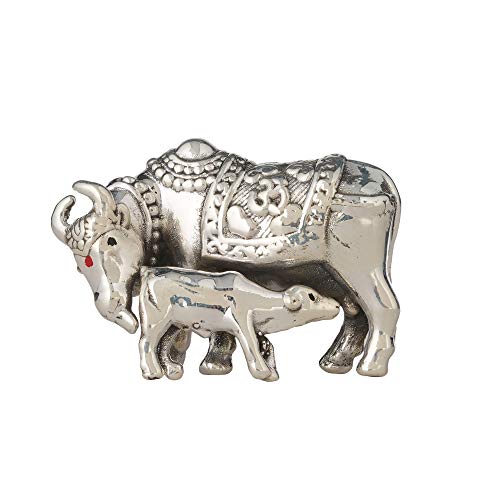 DHRUVS COLLECTION 999 Silver Cow & Calf Statue Murti Idol for Pooja, Gifting & Home Decoration - 9 Grams - Image 1