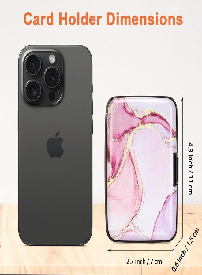 Mayski Credit Card Holder, RFID Blocking, Aluminum Alloy Hard Case, Small Mini Business Metal Wallet for Women Men, Pink Marble - Image 5