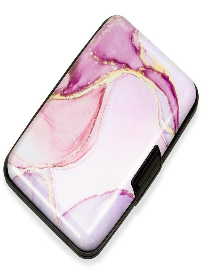 Mayski Credit Card Holder, RFID Blocking, Aluminum Alloy Hard Case, Small Mini Business Metal Wallet for Women Men, Pink Marble - Image 1