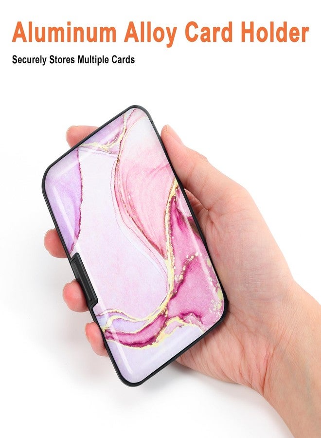 Mayski Credit Card Holder, RFID Blocking, Aluminum Alloy Hard Case, Small Mini Business Metal Wallet for Women Men, Pink Marble - Image 3