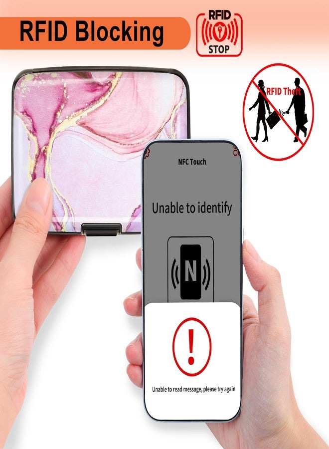 Mayski Credit Card Holder, RFID Blocking, Aluminum Alloy Hard Case, Small Mini Business Metal Wallet for Women Men, Pink Marble - Image 2