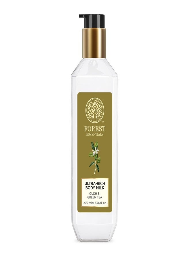 Forest Essentials Ultra-Rich Body Milk Oudh & Green Tea | Natural Moisturizing Body Lotion For Instant Hydration | Ayurvedic Body Moisturizer, Paraben Free| For Women & Men | 200 ml - Image 2