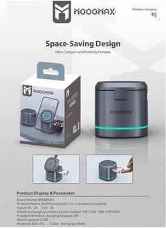 MOOGMAX Magnetic suction 3-in-1 Wireless charging, features by safe charging,15W charging phones, 3W charging (Apple Watches) ,2.5W for any wireless earphones.  - Image 3