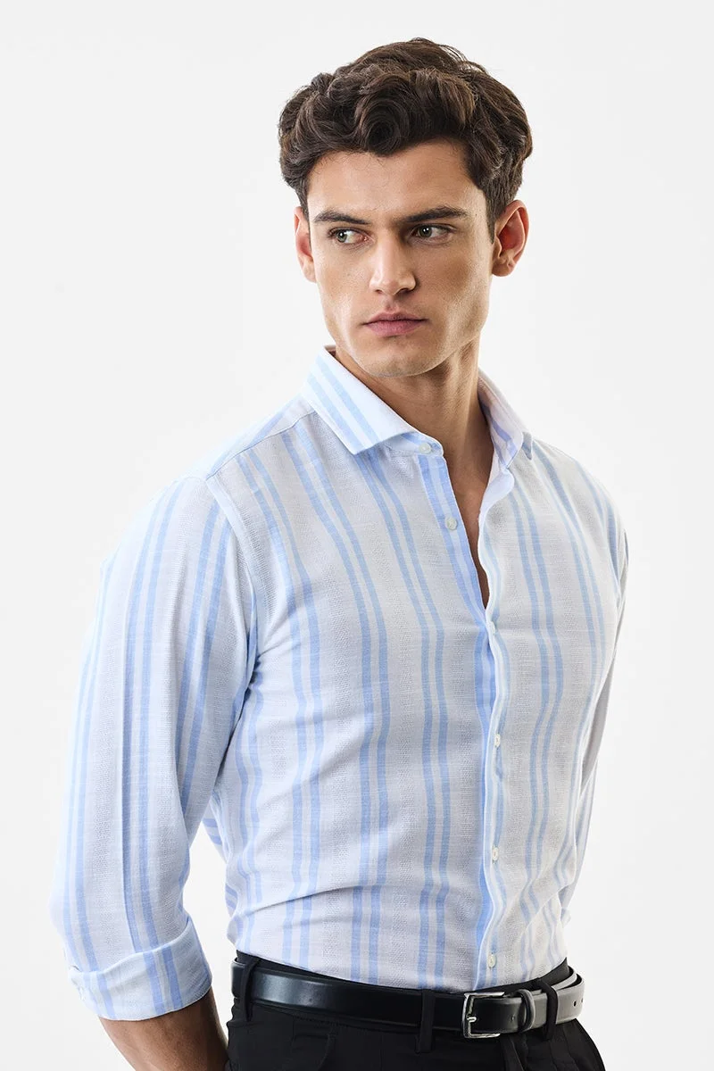 SNITCH White Striped Long Sleeve Slim Fit Luxe Shirt
