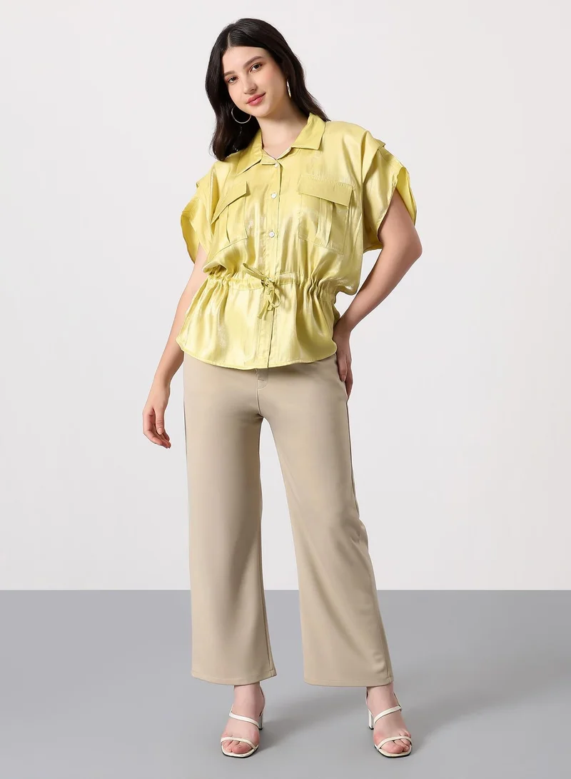 Pinacolada  Women's Butter Yellow Utility-Gleam Safari Shirt for Women | Best Price UAE