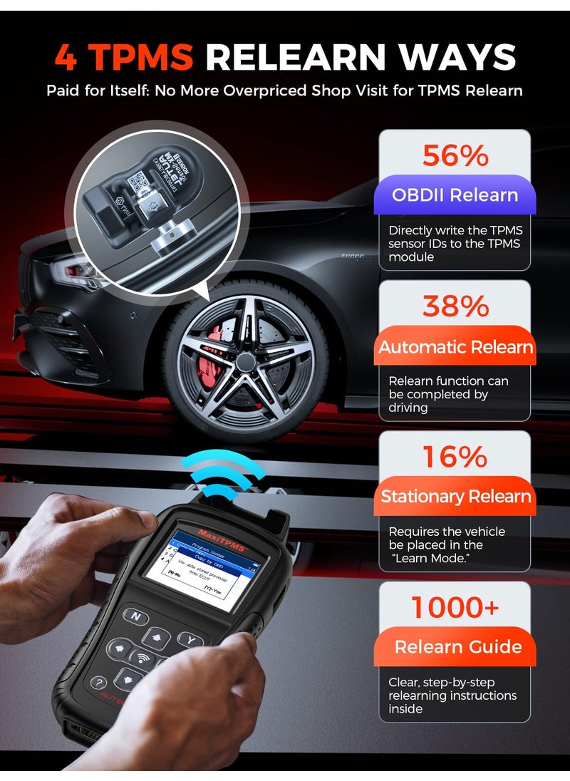 Autel MaxiTPMS TS408S, 2025 TPMS Relearn Tool Work as TS501 PRO TS508WIF MK808S-TS MP900TS, OBD II Programming Scanner, OEM Sensor(315, 433Mhz) Relearn, Activation, TPMS Reset, Read Clear DTCs