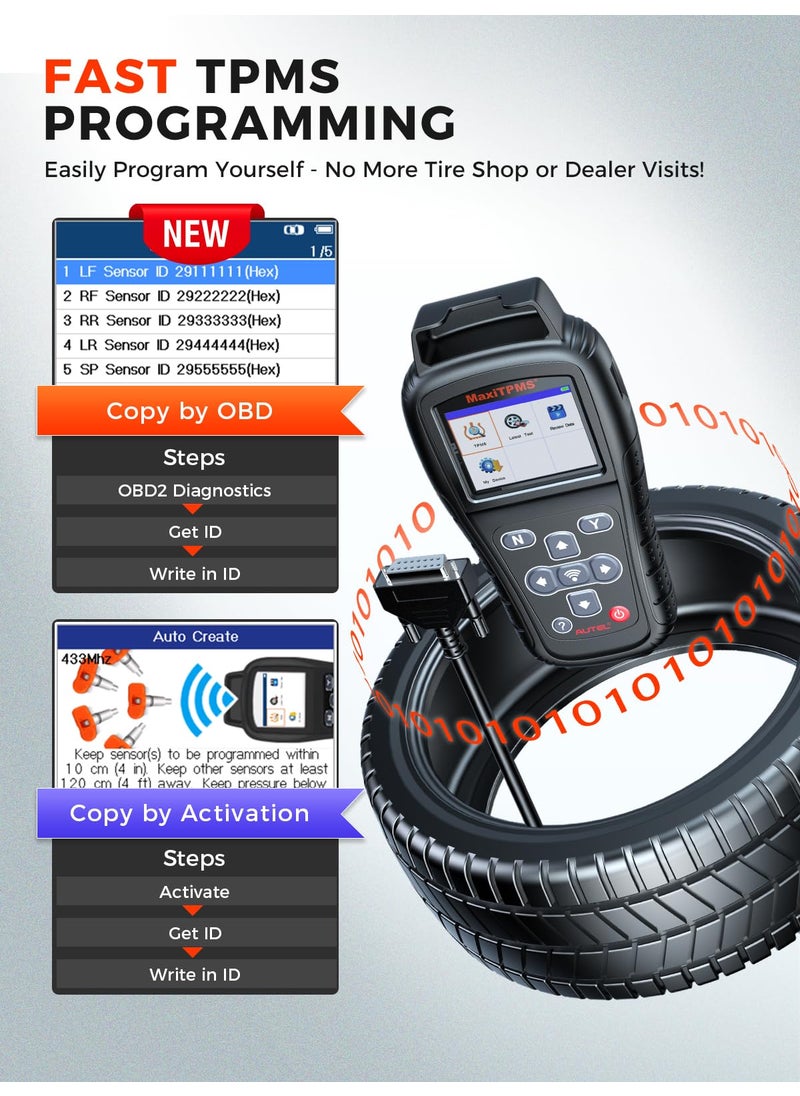 Autel MaxiTPMS TS408S, 2025 TPMS Relearn Tool Work as TS501 PRO TS508WIF MK808S-TS MP900TS, OBD II Programming Scanner, OEM Sensor(315, 433Mhz) Relearn, Activation, TPMS Reset, Read Clear DTCs