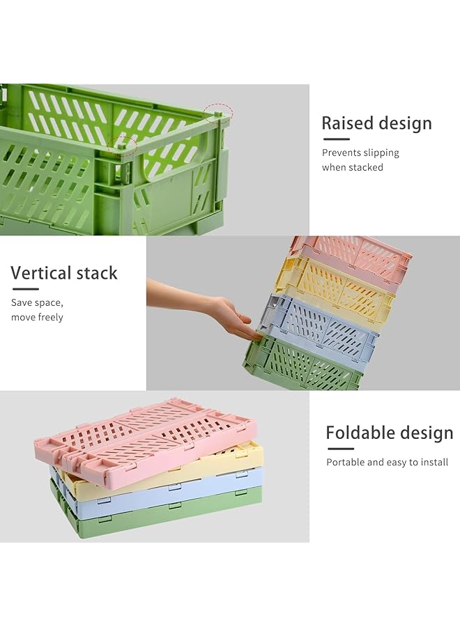 erorex 4 Pack Folding Storage Crate Plastic Baskets Stackable Drawer Organizer Collapsible Crates Aesthetic Desktop Storage Bins For Home Kitchen Classroom. - Image 5