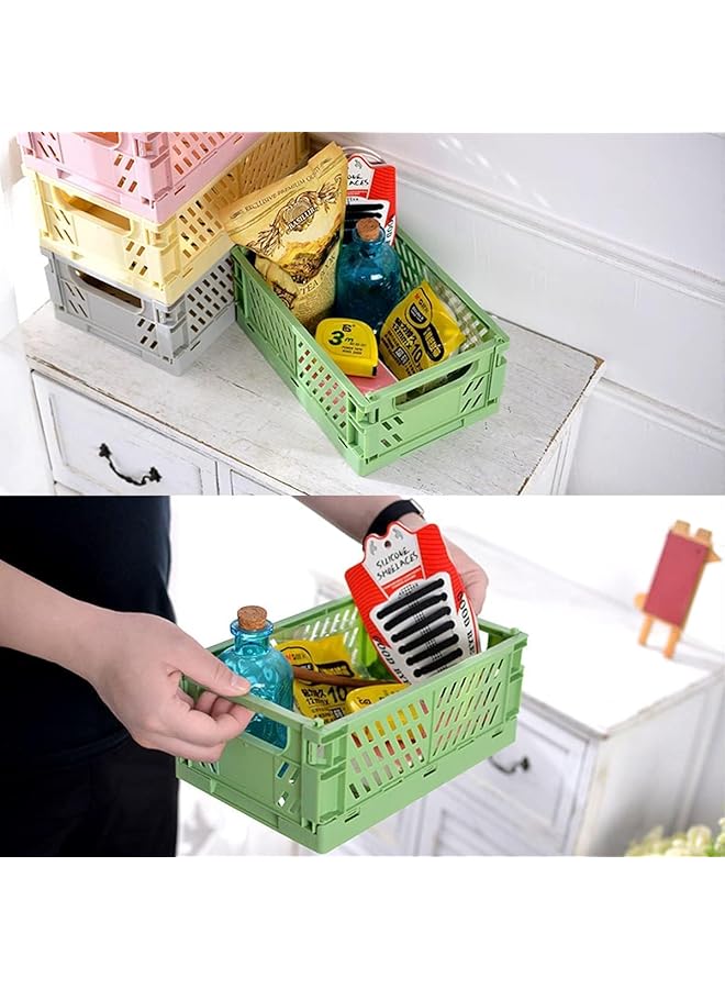 erorex 4 Pack Folding Storage Crate Plastic Baskets Stackable Drawer Organizer Collapsible Crates Aesthetic Desktop Storage Bins For Home Kitchen Classroom. - Image 4