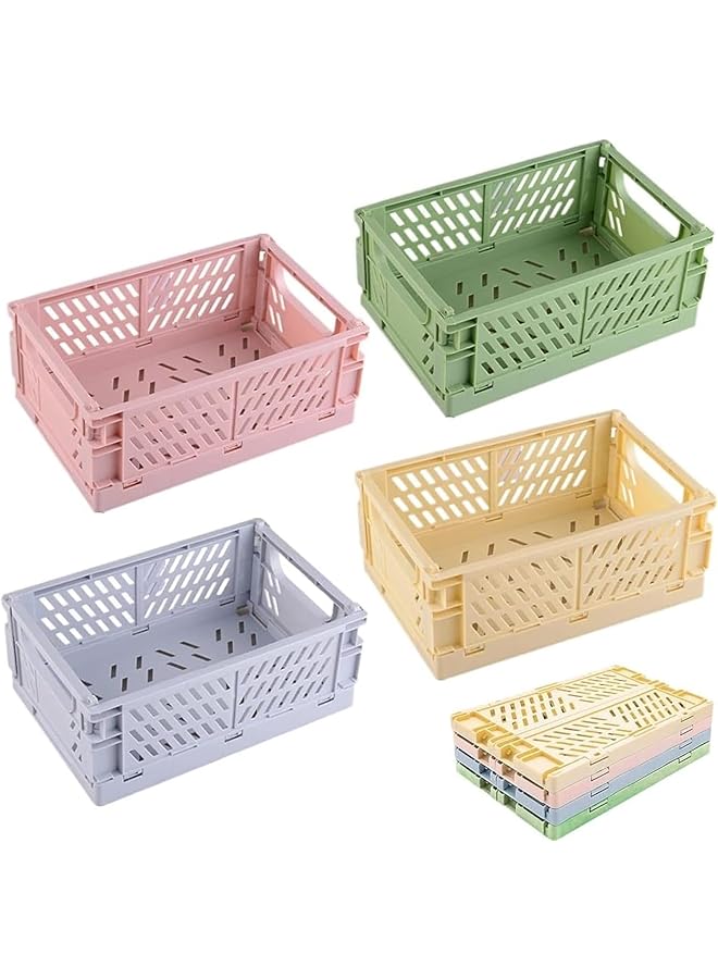 erorex 4 Pack Folding Storage Crate Plastic Baskets Stackable Drawer Organizer Collapsible Crates Aesthetic Desktop Storage Bins For Home Kitchen Classroom. - Image 1
