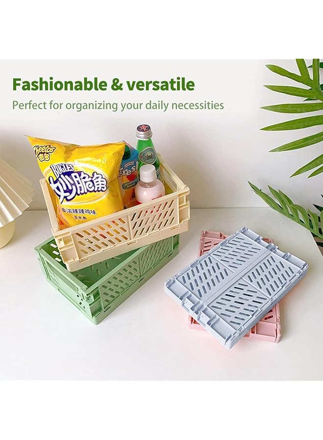 erorex 4 Pack Folding Storage Crate Plastic Baskets Stackable Drawer Organizer Collapsible Crates Aesthetic Desktop Storage Bins For Home Kitchen Classroom. - Image 3