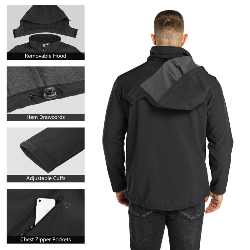 Outdoor Ventures Men's Lightweight Softshell Jacket Fleece Lined Hooded Water Resistant Winter Hiking Windbreaker Jackets - Image 4