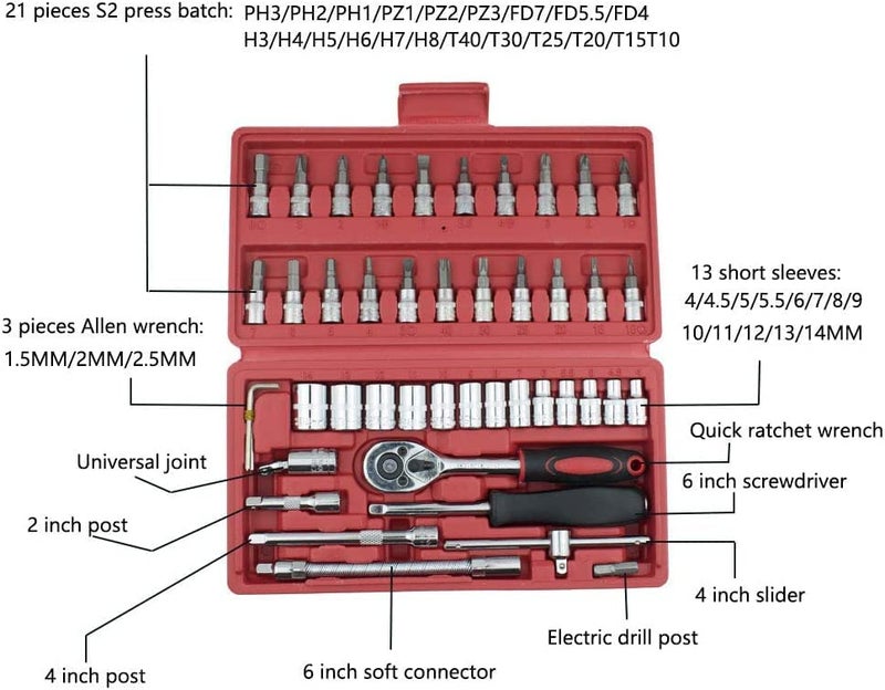 Dwiza Enterprise Dwiza Enterprise 46 in 1 Pcs MultiPurpose Stainless Steel Wrench SocketTool Kit Spanner Screw Driver Set Precision Socket Set For Car Bike Maintenance and Repair  - Image 2