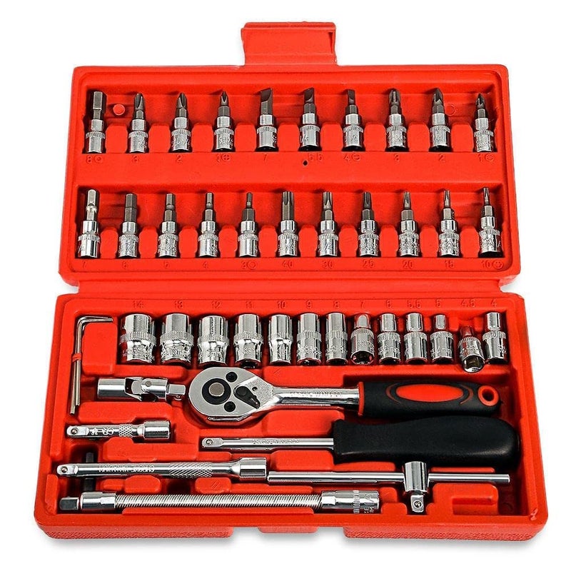 Dwiza Enterprise Dwiza Enterprise 46 in 1 Pcs MultiPurpose Stainless Steel Wrench SocketTool Kit Spanner Screw Driver Set Precision Socket Set For Car Bike Maintenance and Repair  - Image 1