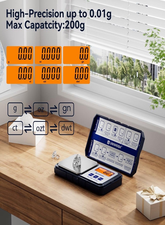 يونيواي ميزان جيب رقمي من UNIWEIGH، دقة 200 غرام/0.01 غرام، ميزان صغير يقيس بالغرام والأونصة بست وحدات، ميزان مجوهرات، ميزان عملات معدنية بوزن 50 غرام للأطعمة/العملات المعدنية/الذهب/المساحيق، شاشة LCD، وظيفة التصفير - Image 2