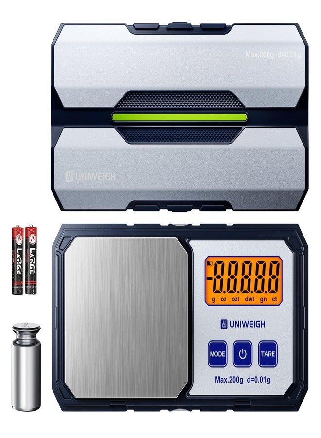 يونيواي ميزان جيب رقمي من UNIWEIGH، دقة 200 غرام/0.01 غرام، ميزان صغير يقيس بالغرام والأونصة بست وحدات، ميزان مجوهرات، ميزان عملات معدنية بوزن 50 غرام للأطعمة/العملات المعدنية/الذهب/المساحيق، شاشة LCD، وظيفة التصفير - Image 1