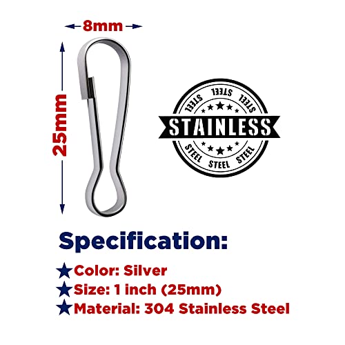 Wayilea 100pcs Stainless Steel Lanyard Snap Spring Hooks, Rust-Proof Lanyard Clasp Zipper J Clip for Key Chain ID Name Card Tag DIY Craft Badge Holder Keyring -1 Inch（25mm） 304 Stainless Steel - Image 3