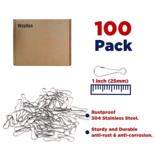 Wayilea 100pcs Stainless Steel Lanyard Snap Spring Hooks, Rust-Proof Lanyard Clasp Zipper J Clip for Key Chain ID Name Card Tag DIY Craft Badge Holder Keyring -1 Inch（25mm） 304 Stainless Steel - Image 2