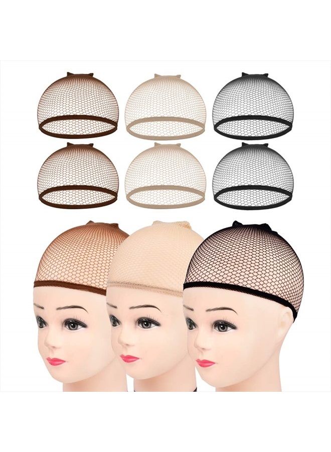 MORGLES 6pcs Hair Net for Wig Closed End Mesh Net Wig Caps Mesh Wig Cap for Women (Brown,Beige,Black) - Image 1