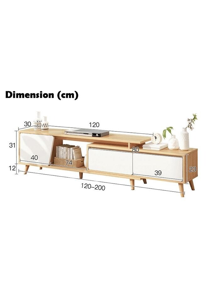 والالا طاولة تلفزيون قابلة للتمديد قابلة للتعديل ، خزانة رف تلفزيون ، حامل تخزين وسائط حديث ، طاولة وحدة التحكم ، طول 120-200 سم ، بيج وأبيض - Image 4