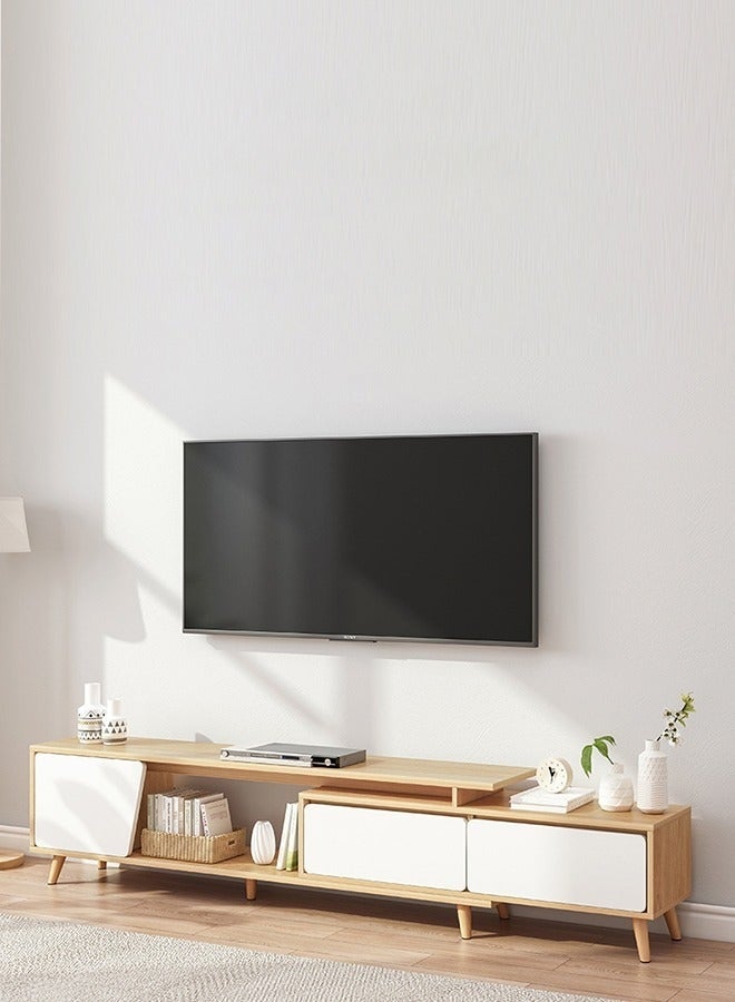 والالا طاولة تلفزيون قابلة للتمديد قابلة للتعديل ، خزانة رف تلفزيون ، حامل تخزين وسائط حديث ، طاولة وحدة التحكم ، طول 120-200 سم ، بيج وأبيض - Image 1