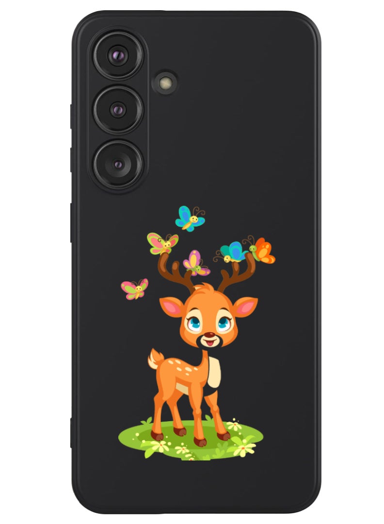 Theodor Protective Slim Fit Case Liquid Silicone Cover with Full Body Protection Anti-Scratch Shockproof Case For Samsung Galaxy S24 Plus (Black) - deer - Image 1