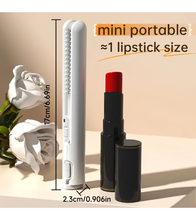 Mini Portable Wireless 2 In 1 Straightener And Curling Wand White USB Charging With Heat Protection Dual Use For Wet Dry Hair Travel Friendly Home Salon Use - Image 2