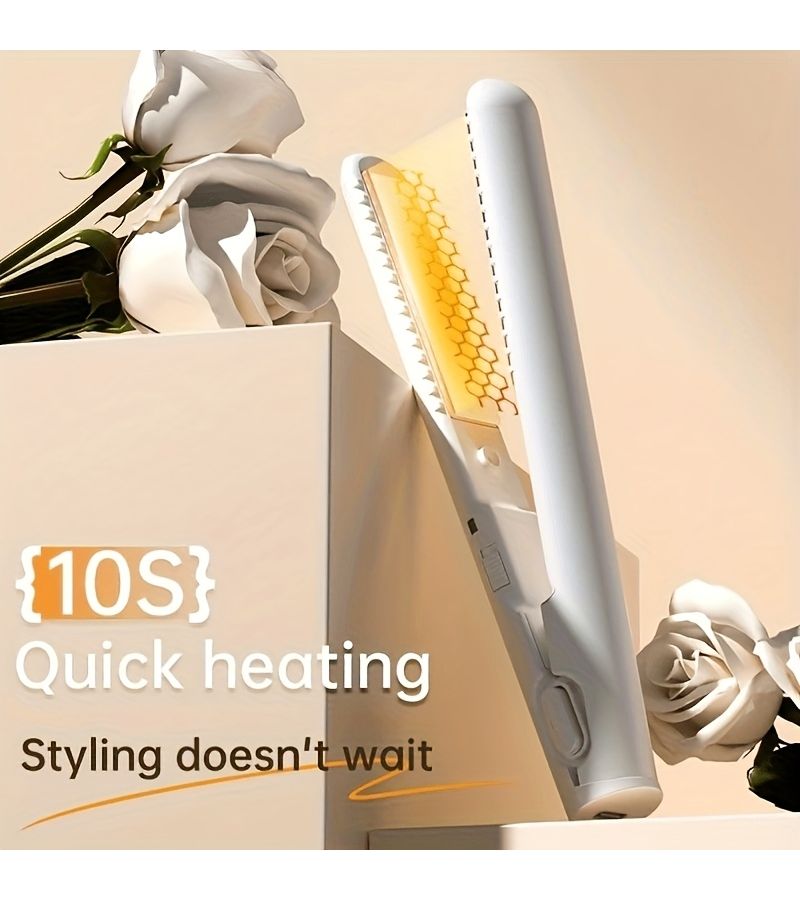 Mini Portable Wireless 2 In 1 Straightener And Curling Wand White USB Charging With Heat Protection Dual Use For Wet Dry Hair Travel Friendly Home Salon Use - Image 3
