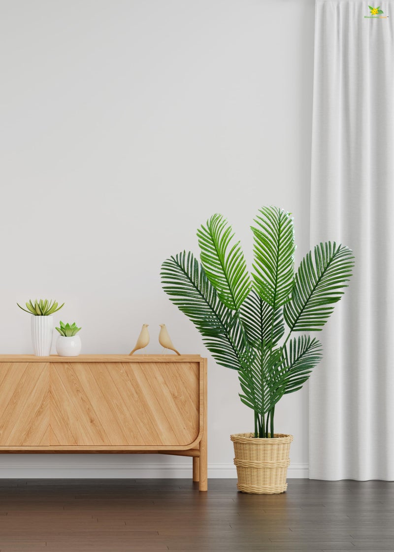 Blooming Floret Artificial Plant with Basic Black Pot | Big Ornamental Plant for Interior Decor/Home Decor/Office Decor | 3 Stems Having 27 Leaves | 109.2 cm Tall Indoor Tropical Plant - Image 4