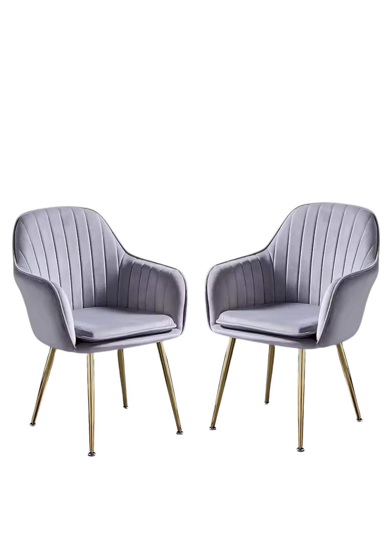 كراسي طعام مانيس الحديثة المخملية (طقم من قطعتين) - كراسي أنيقة مبطنة ومميزة مع وسادة وأرجل معدنية متينة - مثالية لتناول الطعام وغرفة المعيشة والمكتب والمطاعم (رمادي) - Image 1