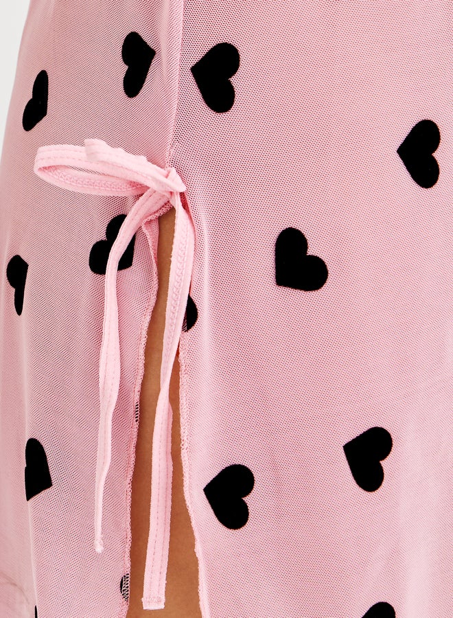 Take Two Take Two Heart Print Bow Detail Mesh Slip Dress - Image 3