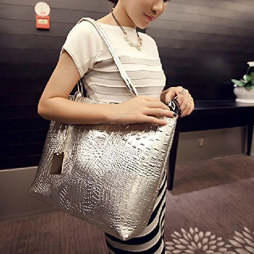 Valentoria Stylish Shoulder Purse Medium Tote Handbag Crossbody Hobo Girls Chic Leightweight Travel Beach Weekender Bag Silver - Image 2