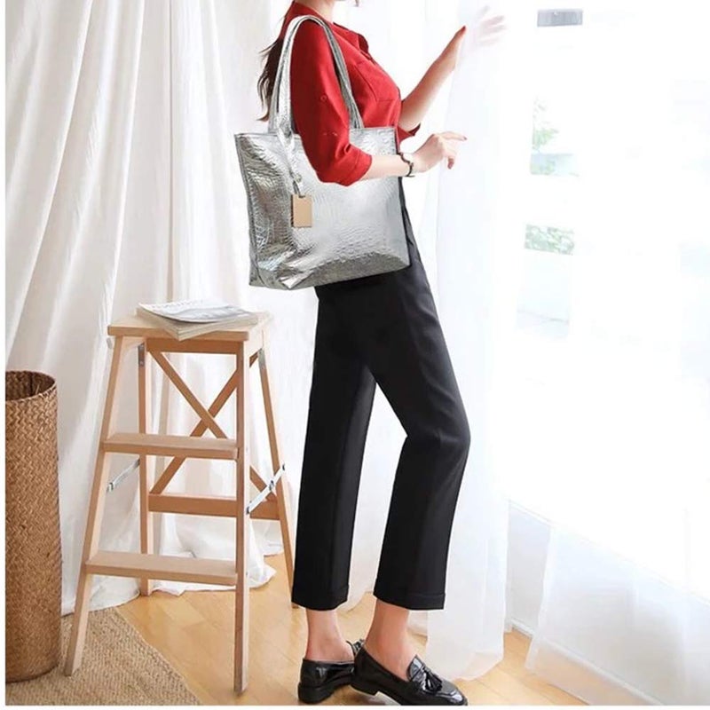 Valentoria Stylish Shoulder Purse Medium Tote Handbag Crossbody Hobo Girls Chic Leightweight Travel Beach Weekender Bag Silver - Image 3