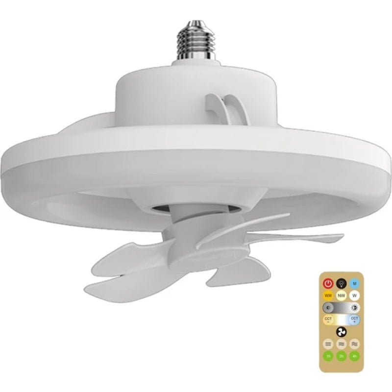 Decisive 360° Rotating Ceiling Fan Light E27 Smart Fan Remote Control LED Fan Light Living Room Bedroom Top 48W，White