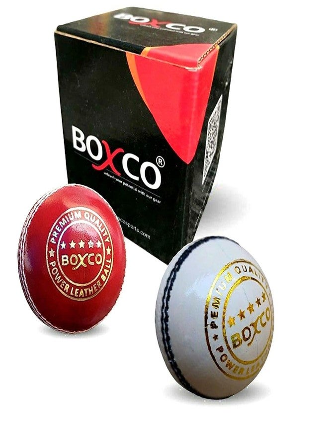 BOXCO Power Hand Stiched Four Piece Cricket Leather Ball for T20, One Day and Test Matches (Pack of 2) (Red & White) - Image 2