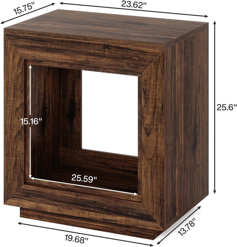 Tribesigns Rustic Wood End Table, 2 Tiered Square Side Table with Storage Shelf, Industrial Sofa Side Table for Living Room, Entrance (Rustic Brown) (1) (2, Brown) - Image 2