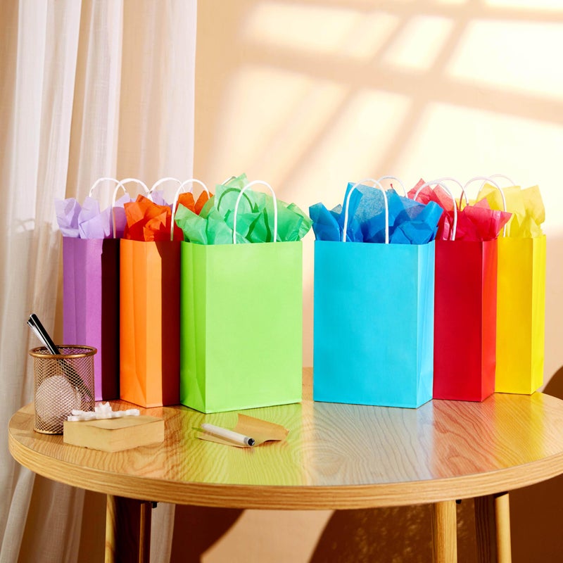 SUNCOLOR Rainbow Gift Bags with Tissue Paper, 24 Pack Small Paper Party Bags, 7.9 x 5.12 x 3.15 Inches, 6 Colors with Handles for Birthday Celebrations, Kids Parties - Image 4