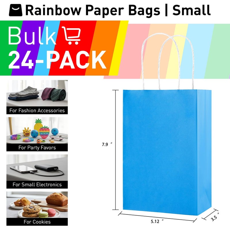 SUNCOLOR Rainbow Gift Bags with Tissue Paper, 24 Pack Small Paper Party Bags, 7.9 x 5.12 x 3.15 Inches, 6 Colors with Handles for Birthday Celebrations, Kids Parties - Image 2
