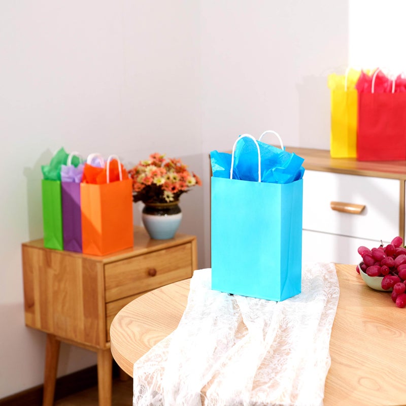 SUNCOLOR Rainbow Gift Bags with Tissue Paper, 24 Pack Small Paper Party Bags, 7.9 x 5.12 x 3.15 Inches, 6 Colors with Handles for Birthday Celebrations, Kids Parties - Image 5
